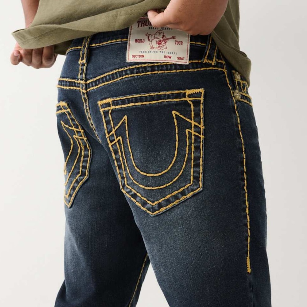True Religion Blue Relaxed Skinny Jeans with Signature Stitching